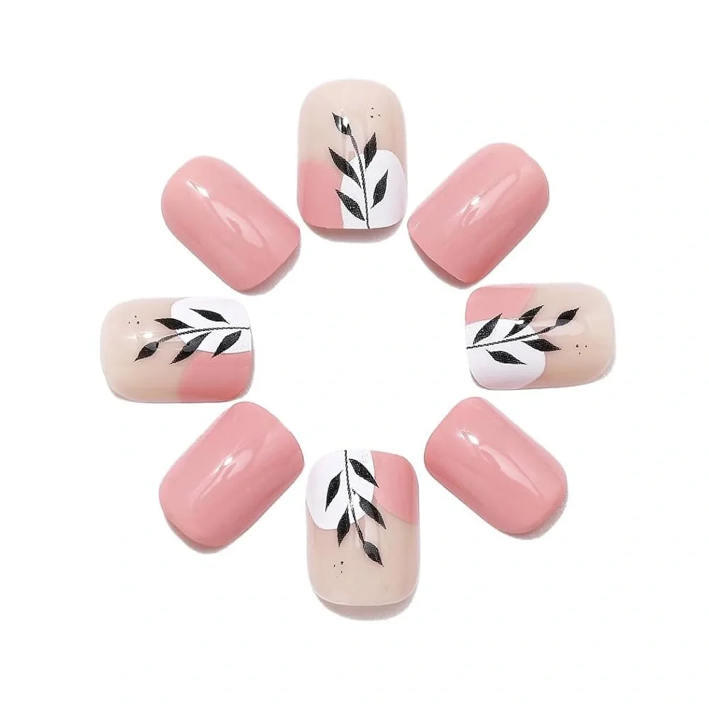 Pink Leaf Press On Nails